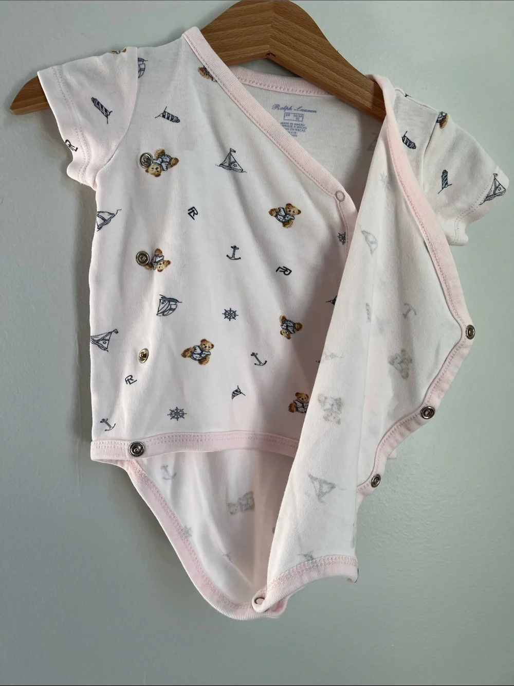 Ralph Lauren | Light Pink Teddy & Nautical Print One-Piece Size 6 Months